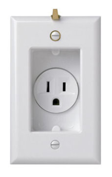 Pass & Seymour S3713W Clock Hanger Receptacles Recessed with Smooth Wall Plate 15A 125V White