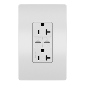 Pass & Seymour radiant TR20USBPDW radiant 20A Tamper Resistant Ultra Fast PLUS Power Delivery USB Type C/C Outlet White