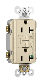 Pass & Seymour 2097HGTRALA radiant Audible Alarm Duplex Self-Test Tamper Resistant GFCI Receptacle, 125 VAC, 20 A, 2 Poles, Light Almond