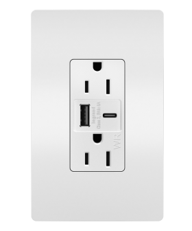 Pass & Seymour WRTR15USBAC6W 15A 125V Tamper-Resistant Weather-Resistant Receptacle with USB Type A/C Fast Charging Ports White