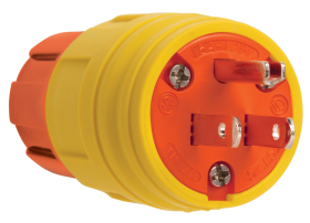 Pass & Seymour Turnlok STERIGUARD 14W47AM Anti-Microbial Watertight Straight Blade Plug, 125 VAC, 15 A, 2 Poles, 3 Wires, Orange/Yellow