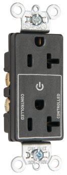 Pass & Seymour Straight Blade Receptacle 26352-CHBK Decorator Duplex Half Controlled Plug Load Straight Blade Receptacle, 125 VAC, 20 A, Black