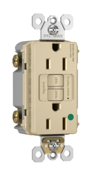 Pass & Seymour 1597-HGI 1597HG Self-Test Duplex GFCI Receptacle With SafeLock Protection, 125 VAC, 15 A, 2 Poles, 3 Wires, Ivory