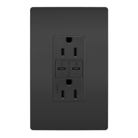 Pass & Seymour radiant R26USBPDBK radiant 15A Tamper Resistant Ultra Fast PLUS Power Delivery USB Type C/C Outlet Black