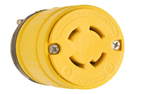 Pass & Seymour Turnlok 2974 Dust-Tight Large Straight Blade Locking Connector, 125/250 VAC, 30 A, 3 Poles, 4 Wires, Yellow