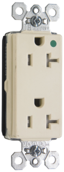 Pass & Seymour Straight Blade Receptacle PTTR26362-HGI Duplex Tamper Resistant Wall Mount Straight Blade Receptacle, 125 VAC, 20 A, 2 Poles, 3 Wires, Ivory