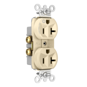 Pass & Seymour Straight Blade Receptacle TR5362CHI Duplex Half Controlled Plug Load Controllable Straight Blade Receptacle, 125 VAC, 20 A, Ivory