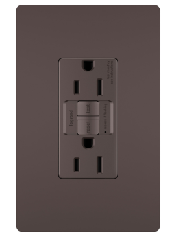 Pass & Seymour 1597-TRDBCC4 radiant Duplex Self-Test Tamper Resistant GFCI Receptacle With Matching TP Wall Plate, 125 VAC, 15 A, Dark Bronze