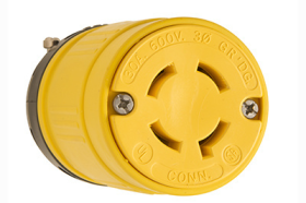 Pass & Seymour Turnlok 2977 Dust-Tight Large Straight Blade Locking Connector, 600 VAC, 30 A, 3 Poles, 4 Wires, Yellow