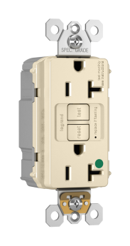 Pass & Seymour PT2097-HGLA Self-Test GFCI Receptacle, 125 VAC, 20 A, 2 Poles, 3 Wires, Light Almond