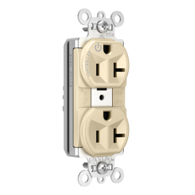 Pass & Seymour Straight Blade Receptacle PTTR5362SCCHI Duplex Extra Heavy Duty Plug Load Controllable Split Circuit Tamper Resistant Straight Blade Receptacle, 125 VAC, 20 A, Ivory