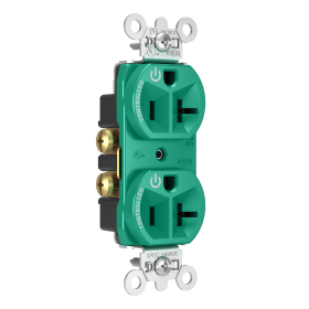 Pass & Seymour Straight Blade Receptacle 5362CD-GN Decorator Duplex Dual Controlled Plug Load Straight Blade Receptacle, 125 VAC, 20 A, Green