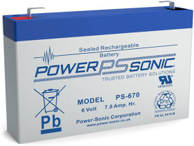 Power Sonic PS-670F1 Rechargeable Battery 6V 7 Ah F1 Terminals ABS Plastic Case 5.95 In. Length