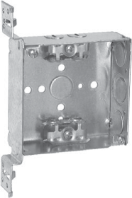 Crouse-Hinds TP459 4 In. Square 1-1/2 In. Deep Welded Steel Box with "VMS" Bracket and MC Clamps 1/2 & 3/4 In. Knockouts