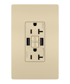 Pass & Seymour radiant 2097TRUSBAA-I 20A Tamper-Resistant Self-Test GFCI USB Type-Aa Outlet Ivory