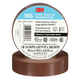 3M 165BR4A Brown Temflex Vinyl Electrical Tape 165 3/4 in X 60 ft (19 mm X 18 m) 6 Mil 100 Rolls/Case