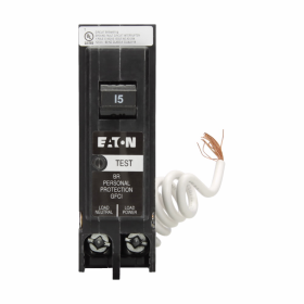 Cutler-Hammer BRN115GF 15A 1-Pole GFCI 5mA 120/240V 10kA Circuit Breaker with Pigtail