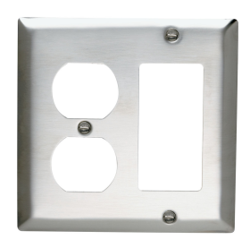 Pass & Seymour SS826 Combination Openings 1 Duplex Receptacle and 1 Decorator Two Gang 302/304 Stainless Steel Plate