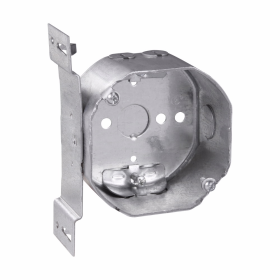 Crouse-Hinds TP320 4 In. Round 2-1/8 In. Deep Steel Octagon Box with "S" Bracket and NMB Clamps 1/2 In. Knockouts