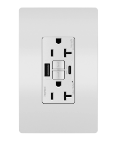 Pass & Seymour radiant 2097TRUSBAC-W 20A Tamper-Resistant Self-Test GFCI USB Type-AC Outlet White