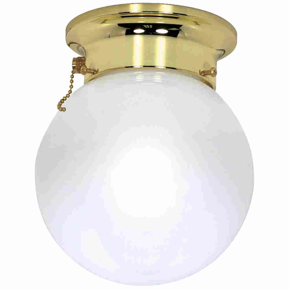 Satco 60 295 Signature Close To Ceiling Utility Flush Mount Fixture With Pull Chain Switch 1 A19 Incandescent Lamp 120 Vac Polished Brass Housing