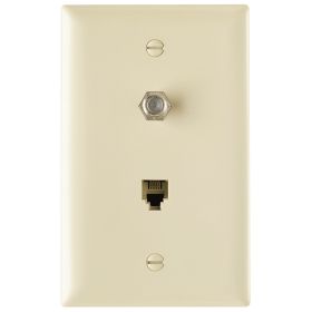 Pass & Seymour On-Q TPTELTV-I 1-Gang Communication Plate With (1) F-Type Coaxial Connector & (1) RJ-11 Telephone Jack Ivory