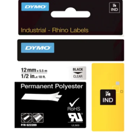 Dymo 622289 1/2" x 18 Ft. Clear Permanent Polyester Label 12MM