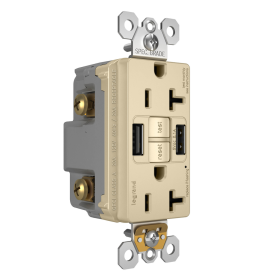 Pass & Seymour radiant 2097TRUSBAA-I 20A Tamper-Resistant Self-Test GFCI USB Type-Aa Outlet Ivory