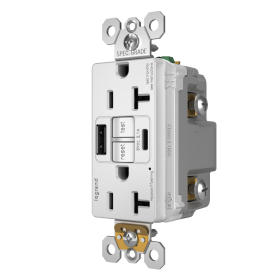 Pass & Seymour radiant 2097TRUSBAC-W 20A Tamper-Resistant Self-Test GFCI USB Type-AC Outlet White