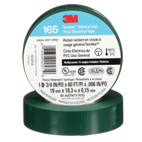 3M 165GR4A Green Temflex Vinyl Electrical Tape 165 3/4 in X 60 ft (19 mm X 18 m) 6 Mil 100 Rolls/Case