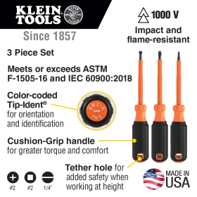 Klein 85073INS Screwdriver Set 1000V Insulated 3-Piece