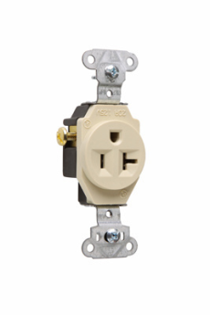 Pass & Seymour 5351I Heavy Duty Spec Grade Single Receptacles, Side Wire, 20A, 125V, Ivory