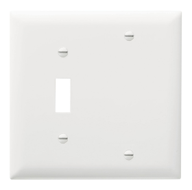 Pass & Seymour TP113W Combination Openings, 1 Toggle Switch and 1 Blank, Two Gang, White Thermoplastic Plate