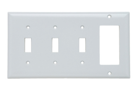 Pass & Seymour SP326W Combination Openings, 3 Toggle Switch and 1 Decorator, Four Gang, White Thermoplastic Plate