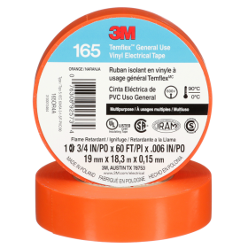 3M 165OR4A Orange Temflex Vinyl Eelectrical Tape 165 3/4 in X 60 ft (19 mm X 18 m) 6 Mil 100 Rolls/Case