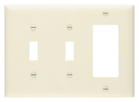 Pass & Seymour TP226LA Combination Openings, 2 Toggle Switch and 1 Decorator, Three Gang, Light Almond Thermoplastic Plate