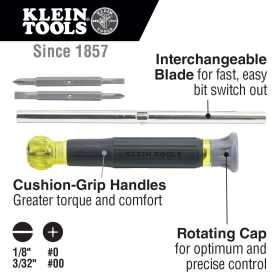 Klein Tools 32581 Multi-Bit Electronics Screwdriver 4-in-1 Phillips Slotted Bits