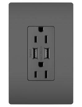 Pass & Seymour radiant TM826USBBK Duplex Tamper-Resistant USB Charging Receptacle, 125 VAC, 15 A, Black