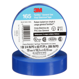 3M 165BL4A Blue Temflex Vinyl Electrical Tape 165 3/4 in X 60 ft (19 mm X 18 m) 6 Mil 100 Rolls/Case