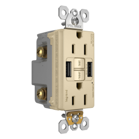 Pass & Seymour radiant 1597TRUSBAA-I 15A Tamper-Resistant Self-Test GFCI USB Type-Aa Outlet Ivory