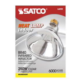 Satco S4999 R40 Incandescent Reflector Heat Lamp 250 Watts Medium E26 Base Dimmable Clear