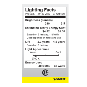 Satco S3811 A15 Incandescent Lamp 40 Watts Medium E26 Base 290 Lumens Dimmable Warm White Frost Finish