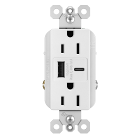 Pass & Seymour radiant R26USBACW Hybrid USB Charger With Duplex 15 A NEMA 5-15R Tamper-Resistant Receptacle 125