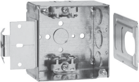 Crouse-Hinds TP431MSB 4 In. Square 2-1/8 In. Deep Welded Steel Box with Metal Stud Bracket MC Clamps and Ground Bump 1/2 & 3/4