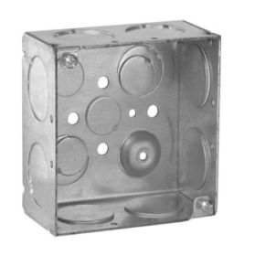 Crouse-Hinds TP436 4 In. Square 2-1/8 In. Deep Welded Steel Box with Ground Bump 1 In. Side Knockouts 1/2 & 3/4 In. Bottom