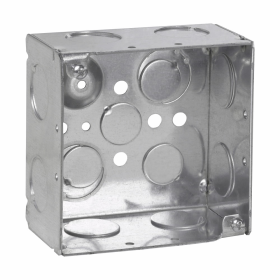 Crouse-Hinds TP432 4 In. Square 2-1/8 In. Deep Welded Steel Box with Ground Bump 3/4 In. Side Knockouts 1/2 & 3/4 In. Bottom