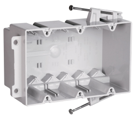 Pass & Seymour S3-54-RAC Slater Switch Outlet Box With Quick Click and Captive Mounting Nails Thermoplastic 54 cu-in 3 Gangs 3