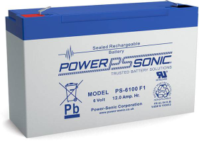 Power Sonic PS-6100F1 Rechargeable Battery 6V 12 Ah F1 Terminals ABS Plastic Case 5.95 In. Length