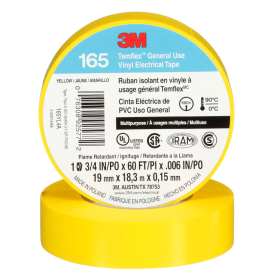 3M 165YL4A Yellow Temflex Vinyl Electrical Tape 165 3/4 in X 60 ft (19 mm X 18 m) 6 Mil 100 Rolls/Case