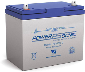 Power Sonic PS-12550U Rechargeable Battery 12V 55.0 Ah U Terminals ABS Plastic Case 8.90 In. Length